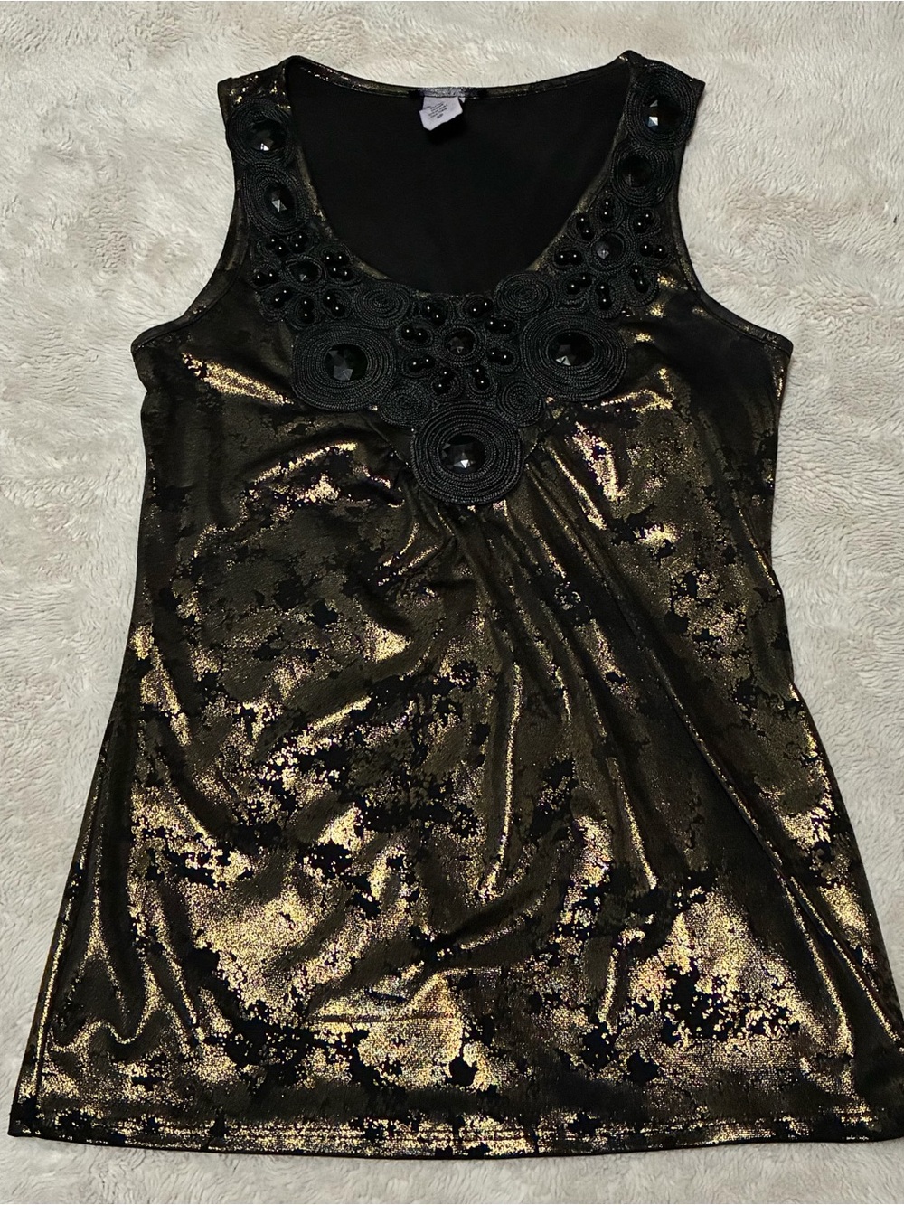 Embellished Trim Black Sleeveless Top